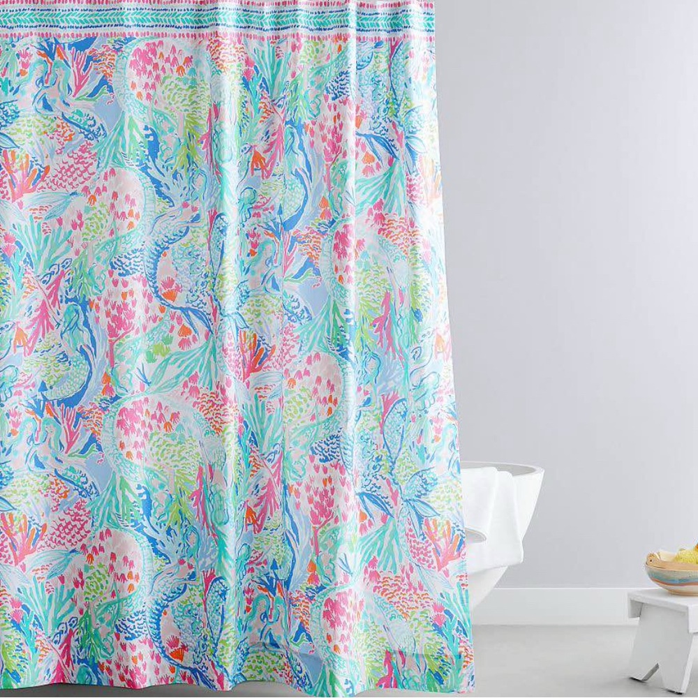 Lilly Pulitzer Vibrant Mermaid Shower Curtain with matching towel, rug, etc.
